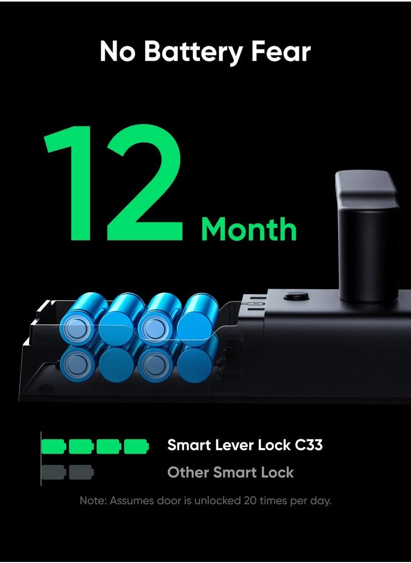 eufy eufy Smart Lock C33, Fingerprint Keyless Door Lock with Handle, Built-in Wi-Fi, APP Remote Control, Biometric Door Knob for Entry Door, Auto Lock, IP53 Waterproof  - Image 3