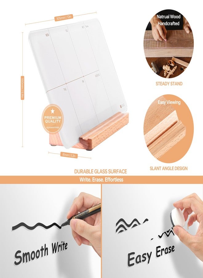 YEOUX Desktop Glass Weekly Planner Whiteboard with Detachable Wood Stand,Small Portable Dry Erase Calendar to Do List White Board 12x6 for Office, Home, Schools, Marker&Eraser Included, Yeoux - Image 3