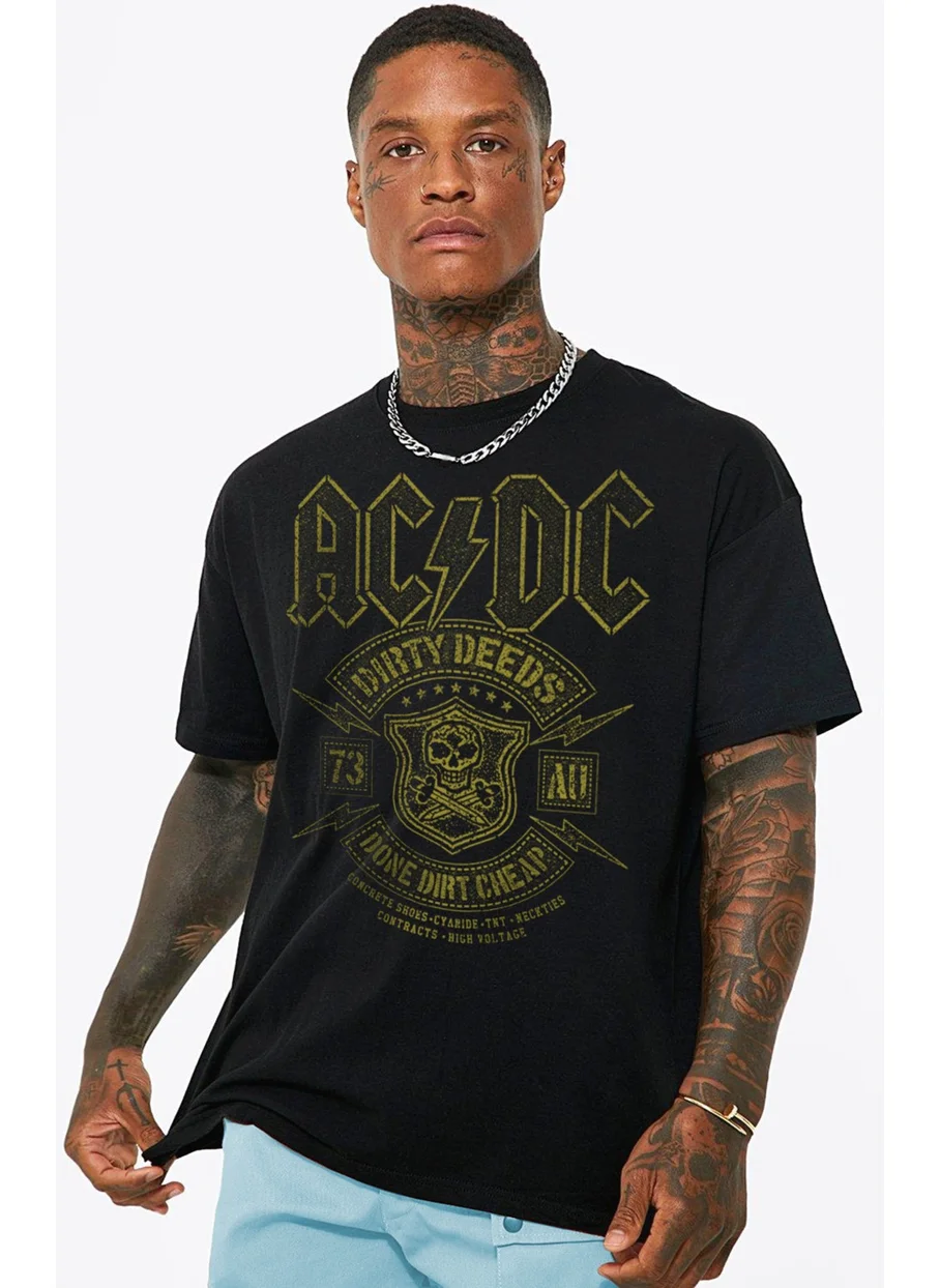 روك اند رول Snowy Acdc Black Short Sleeve Oversize Men's T-Shirt