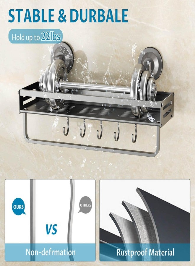 Onemake Shower Caddy Suction Cup, 1 Pack 15.7 inch Aluminum Suction Showers Organizer with Towel Bar & Hooks, Rustproof Shower Shelf for Inside Shower, NO-Drilling Bathroom Holder Storage Rack, Gray - Image 3