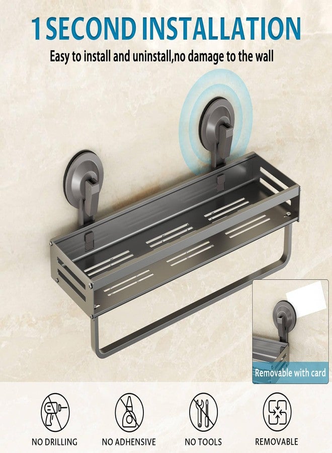 Onemake Shower Caddy Suction Cup, 1 Pack 15.7 inch Aluminum Suction Showers Organizer with Towel Bar & Hooks, Rustproof Shower Shelf for Inside Shower, NO-Drilling Bathroom Holder Storage Rack, Gray - Image 4