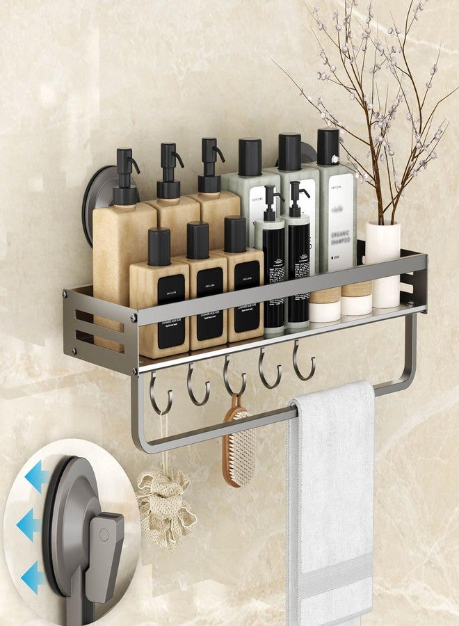 Onemake Shower Caddy Suction Cup, 1 Pack 15.7 inch Aluminum Suction Showers Organizer with Towel Bar & Hooks, Rustproof Shower Shelf for Inside Shower, NO-Drilling Bathroom Holder Storage Rack, Gray - Image 1