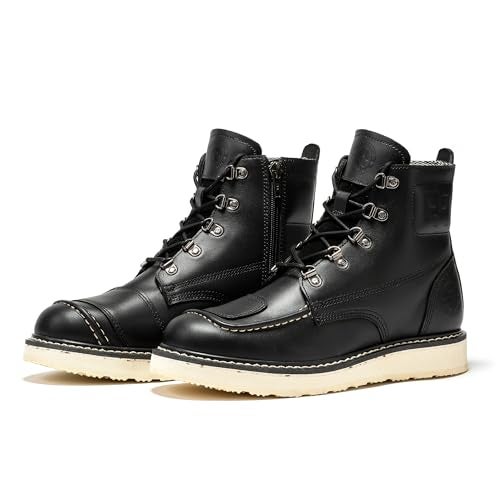 ROCKROOSTER Magnolia 6" Side-Zipper Wedge Boots for Men, Lightweight Soft Moc Toe Motorcycle Boots SAP309BK-Black-14 - Image 1