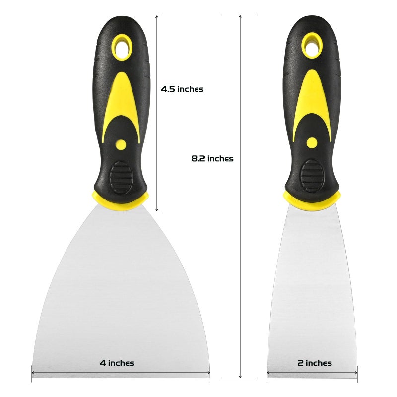 Smafixt Putty Knife Scraper Set, 2" 4" Spackle Knife 2Pack, Stainless Steel Paint Scraper for Drywall Repairing and Clearing, Wallpaper Removal, Putty Applying, Plaster Scraping - Image 2