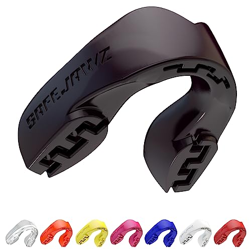 SAFEJAWZ Sports Mouthguard Slim Fit, Adult and Junior Mouth Guard with Case for Boxing, Basketball, Lacrosse, Football, MMA, Martial Arts, Hockey and All Contact Sports (Adult 12+ Years, Black) - Image 1