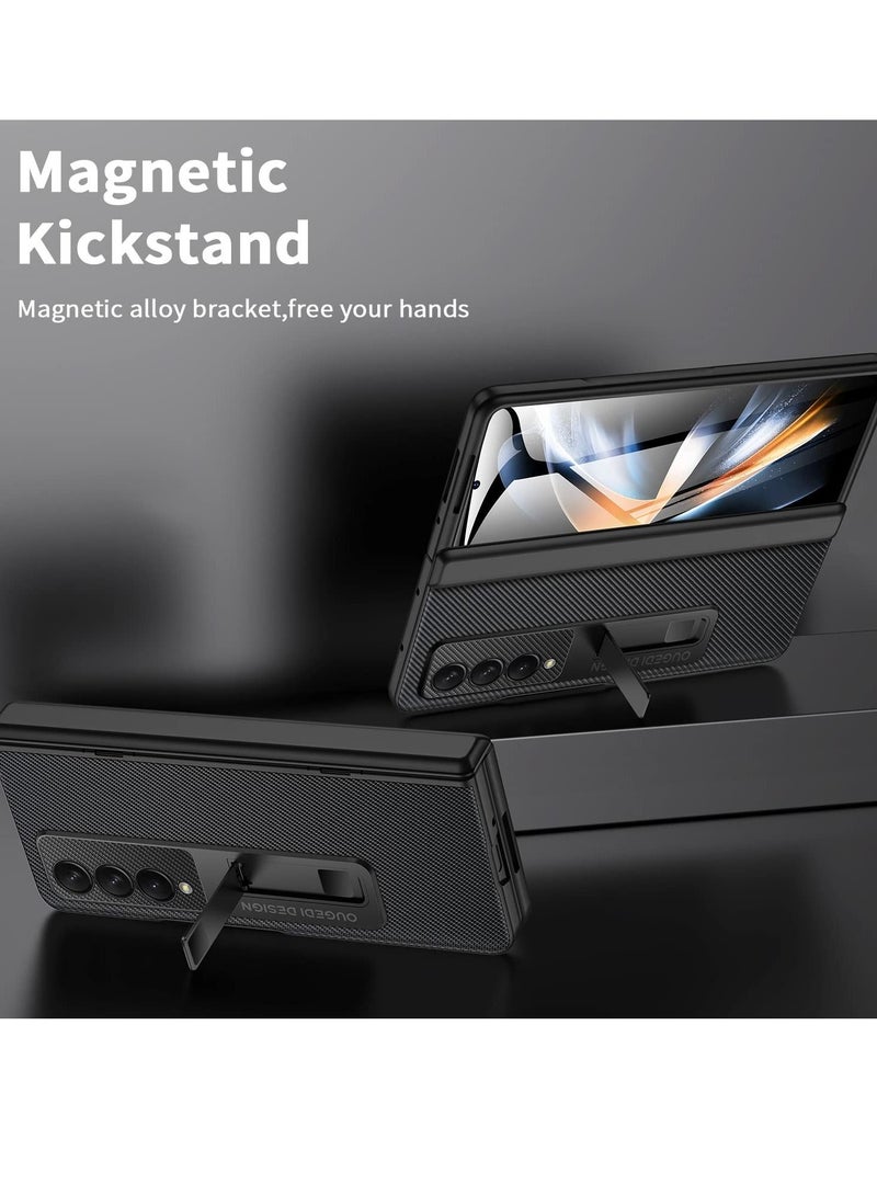 Excefore Case Compatible with Samsung Galaxy Z Fold 4, Magnetic Thin Body Metal Frame with Hidden S Pen Holder, Hinge Screen Protector Magnetic Kickstand with Lens Camera Protector Cover (Black) - Image 3