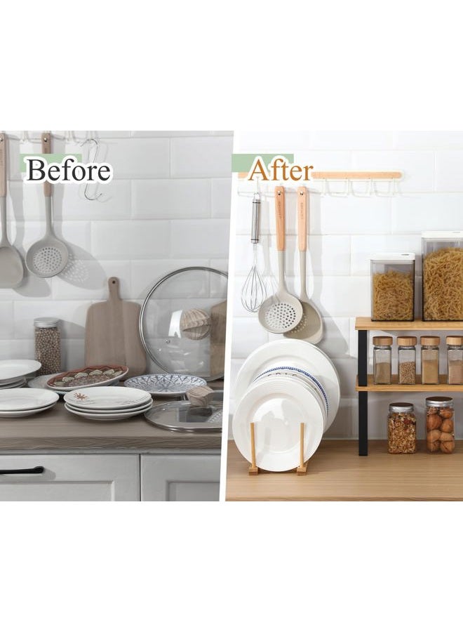 Marsui 4 Pcs Cabinet Organizer Shelf and Bamboo Dish Drying Plate Rack Set Kitchen Counter Shelves Storage Cabinet Organizer Holder Accessories for Spice Rack Dish Pot Lid Bowl Cup Cutting Board - Image 3