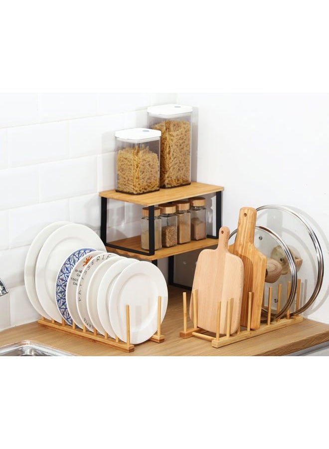Marsui 4 Pcs Cabinet Organizer Shelf and Bamboo Dish Drying Plate Rack Set Kitchen Counter Shelves Storage Cabinet Organizer Holder Accessories for Spice Rack Dish Pot Lid Bowl Cup Cutting Board - Image 5