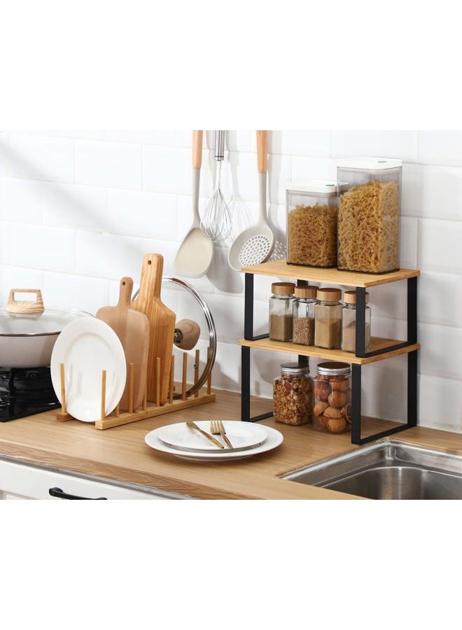 Marsui 4 Pcs Cabinet Organizer Shelf and Bamboo Dish Drying Plate Rack Set Kitchen Counter Shelves Storage Cabinet Organizer Holder Accessories for Spice Rack Dish Pot Lid Bowl Cup Cutting Board - Image 4