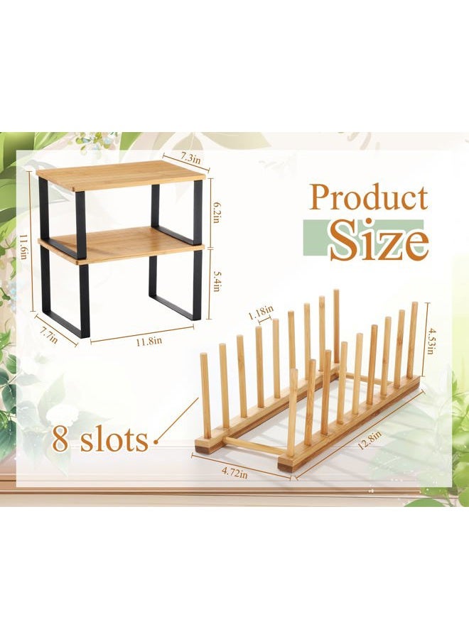 Marsui 4 Pcs Cabinet Organizer Shelf and Bamboo Dish Drying Plate Rack Set Kitchen Counter Shelves Storage Cabinet Organizer Holder Accessories for Spice Rack Dish Pot Lid Bowl Cup Cutting Board - Image 2