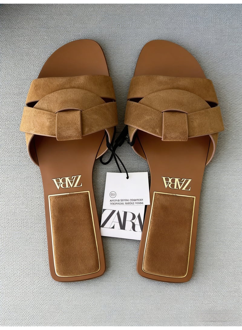 ZARA Bow-Detail Suede Flat Sandals - Model 2641/510 - Image 1