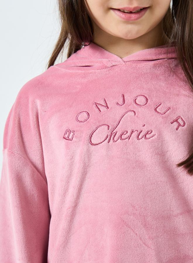 Styli Pink Embroidered Velour Sweatshirt and Joggers Set - Image 4