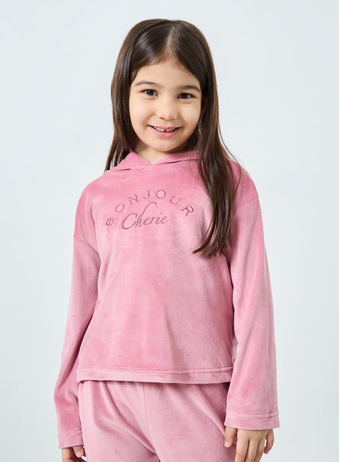 Styli Pink Embroidered Velour Sweatshirt and Joggers Set - Image 3