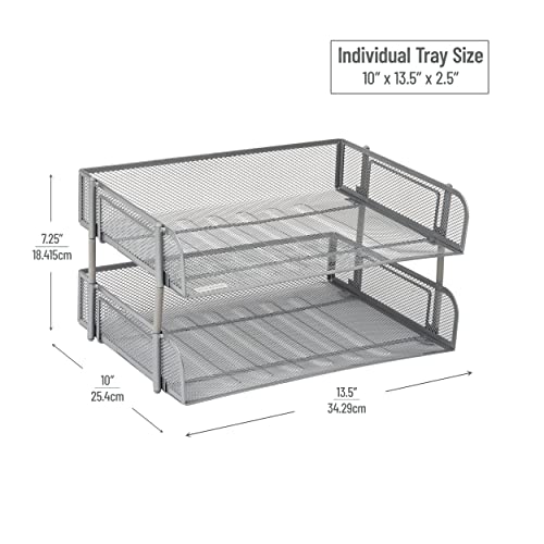 Mind Reader Stackable Paper Tray, Desktop Organizer, File Storage, Office, Metal Mesh, 13.5" L x 10" W x 7.25" H, 2 Pcs., Silver - Image 3