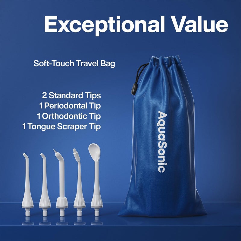 Aquasonic Water Flosser - Cordless Rechargeable Water Flossers for Teeth Cleaning - Waterproof Aqua Flosser, Portable Oral Irrigator for Dental Cleaning with 5 Jet Tips – Braces Home Travel - Image 5