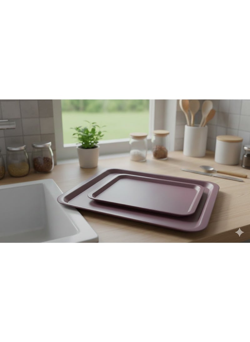 favilla 2-Piece Serving Tray Set - Different Sizes - For easy serving of food and drinks. Stain and scratch resistant, easy to clean, lightweight, suitable for everyday indoor and outdoor use. Ergonomic design for carrying and use with trolleys. - Dark Purple - Image 1