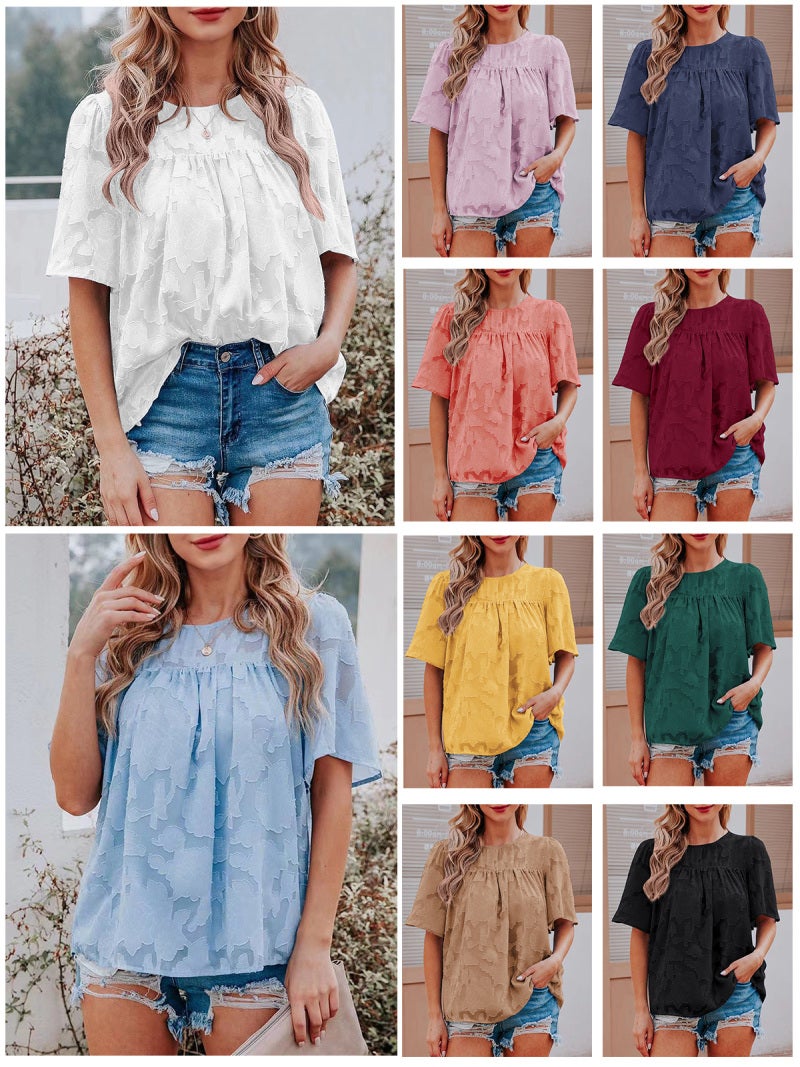Women Floral Blouse Half Sleeves Flared Loose Shirts for Spring Summer - Image 5