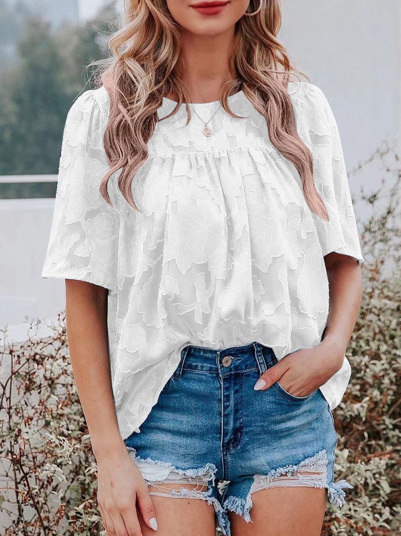 Women Floral Blouse Half Sleeves Flared Loose Shirts for Spring Summer - Image 2