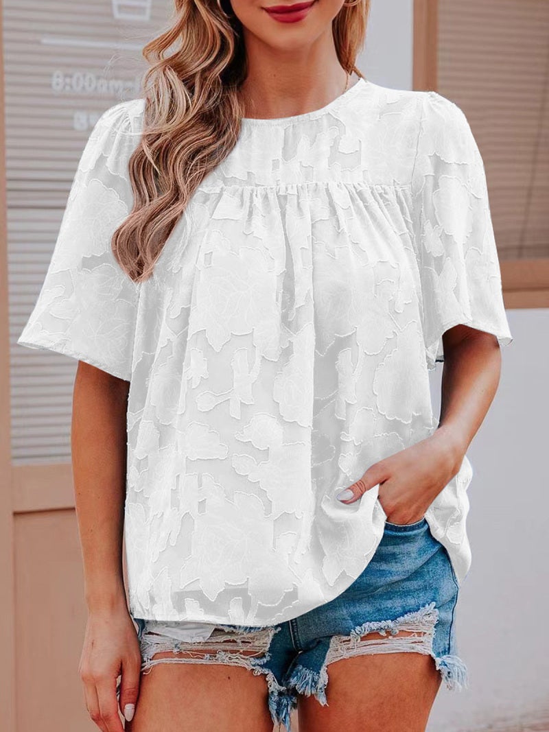 Women Floral Blouse Half Sleeves Flared Loose Shirts for Spring Summer - Image 4