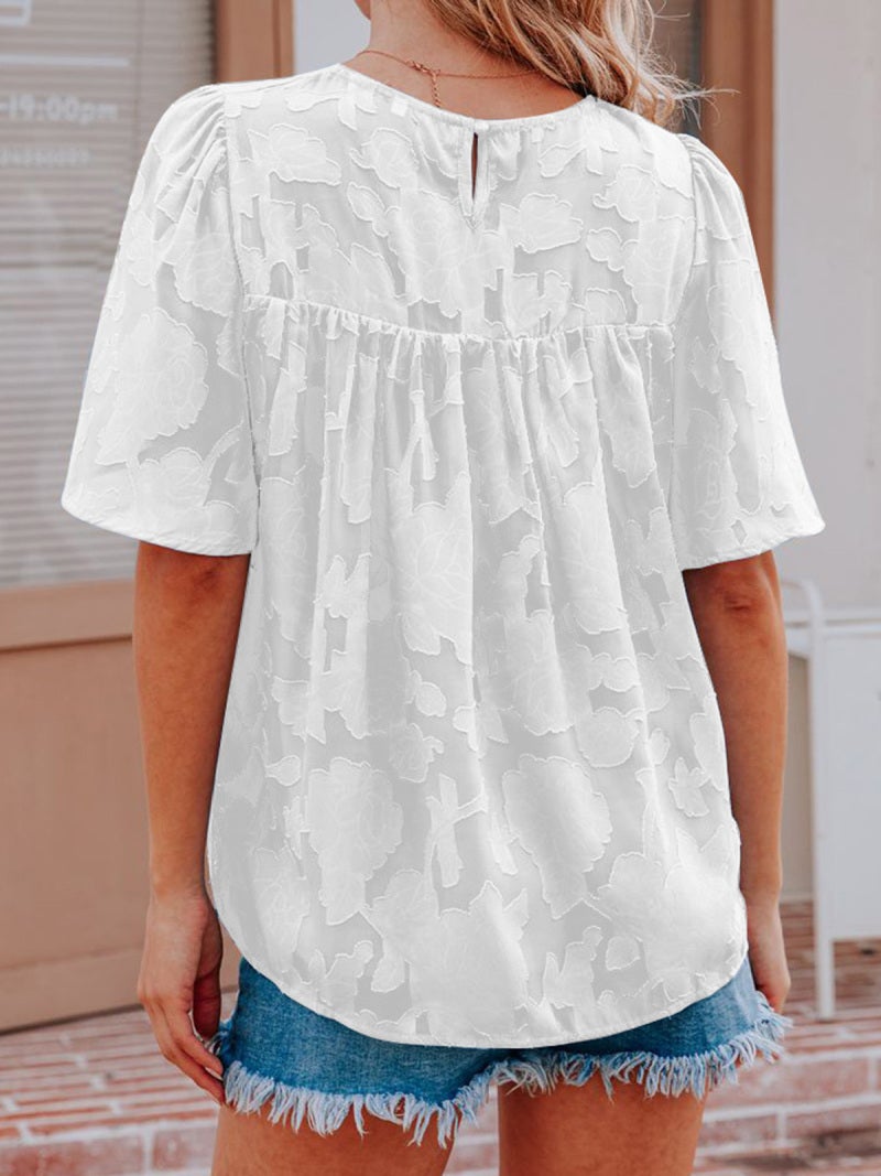 Women Floral Blouse Half Sleeves Flared Loose Shirts for Spring Summer - Image 3