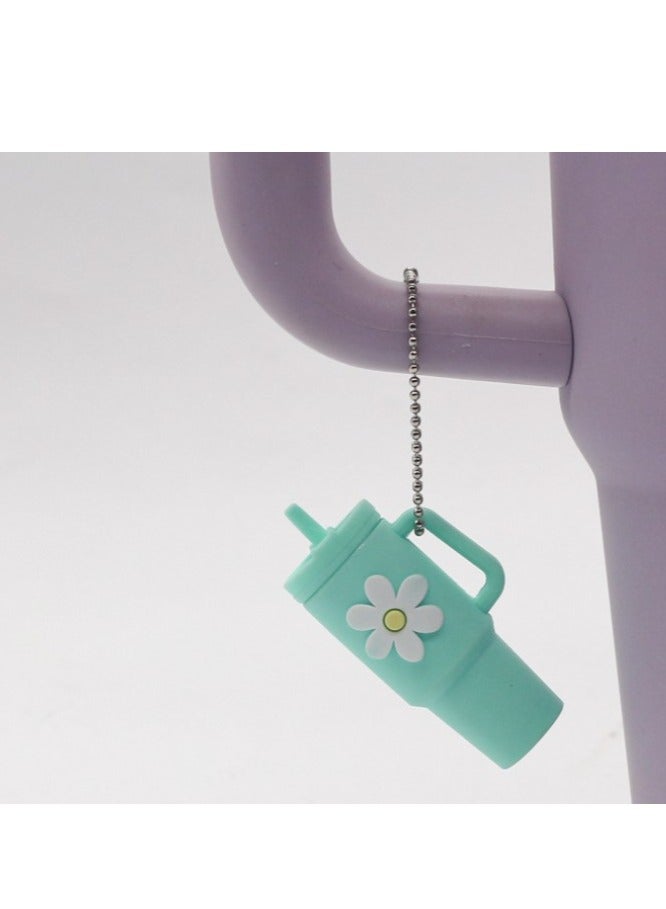 سلسلة مفاتيح بتصميم كوب صغير مزين بالزهور – خفيفة الوزن، شكل جذاب، لون تركواز أنيق، مناسبة للمفاتيح أو الحقائب - Image 1