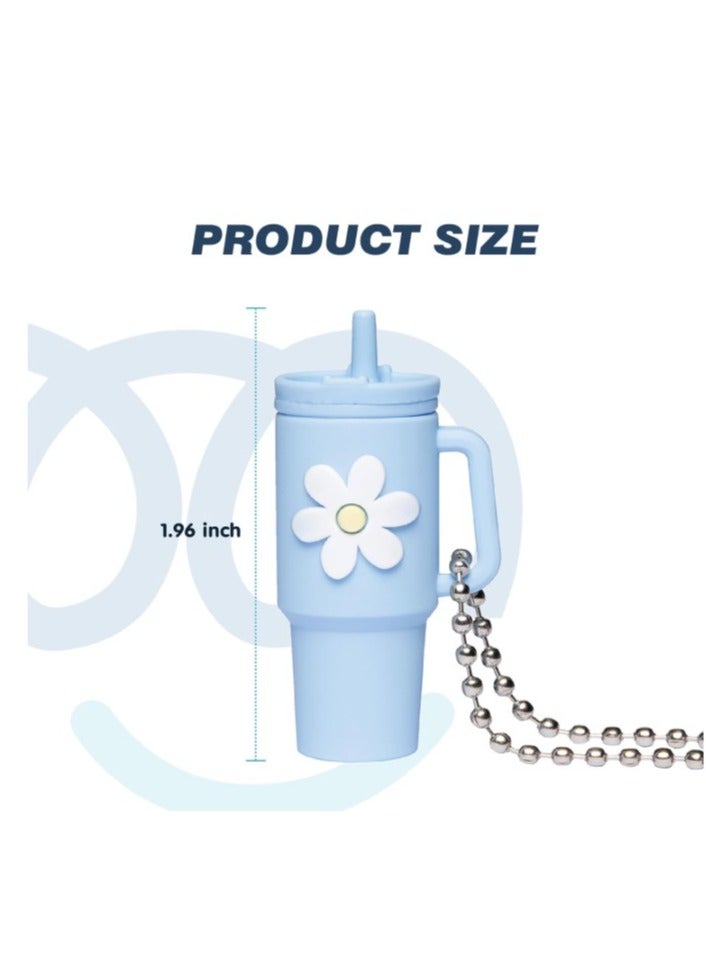 سلسلة مفاتيح بتصميم كوب صغير مزين بالزهور – خفيفة الوزن، شكل جذاب، لون تركواز أنيق، مناسبة للمفاتيح أو الحقائب - Image 2