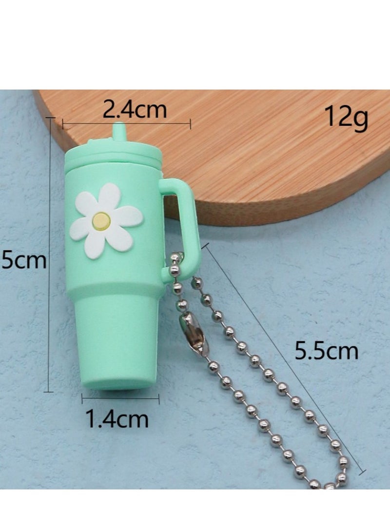 سلسلة مفاتيح بتصميم كوب صغير مزين بالزهور – خفيفة الوزن، شكل جذاب، لون تركواز أنيق، مناسبة للمفاتيح أو الحقائب - Image 3