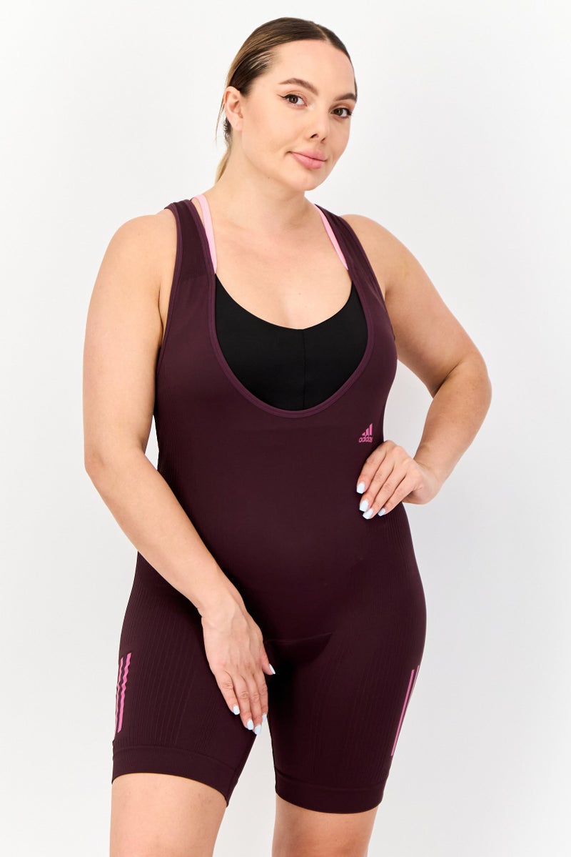 Adidas Women Sportswear Fit Sleeveless Training Playsuit, Dark Burgundy - Image 2