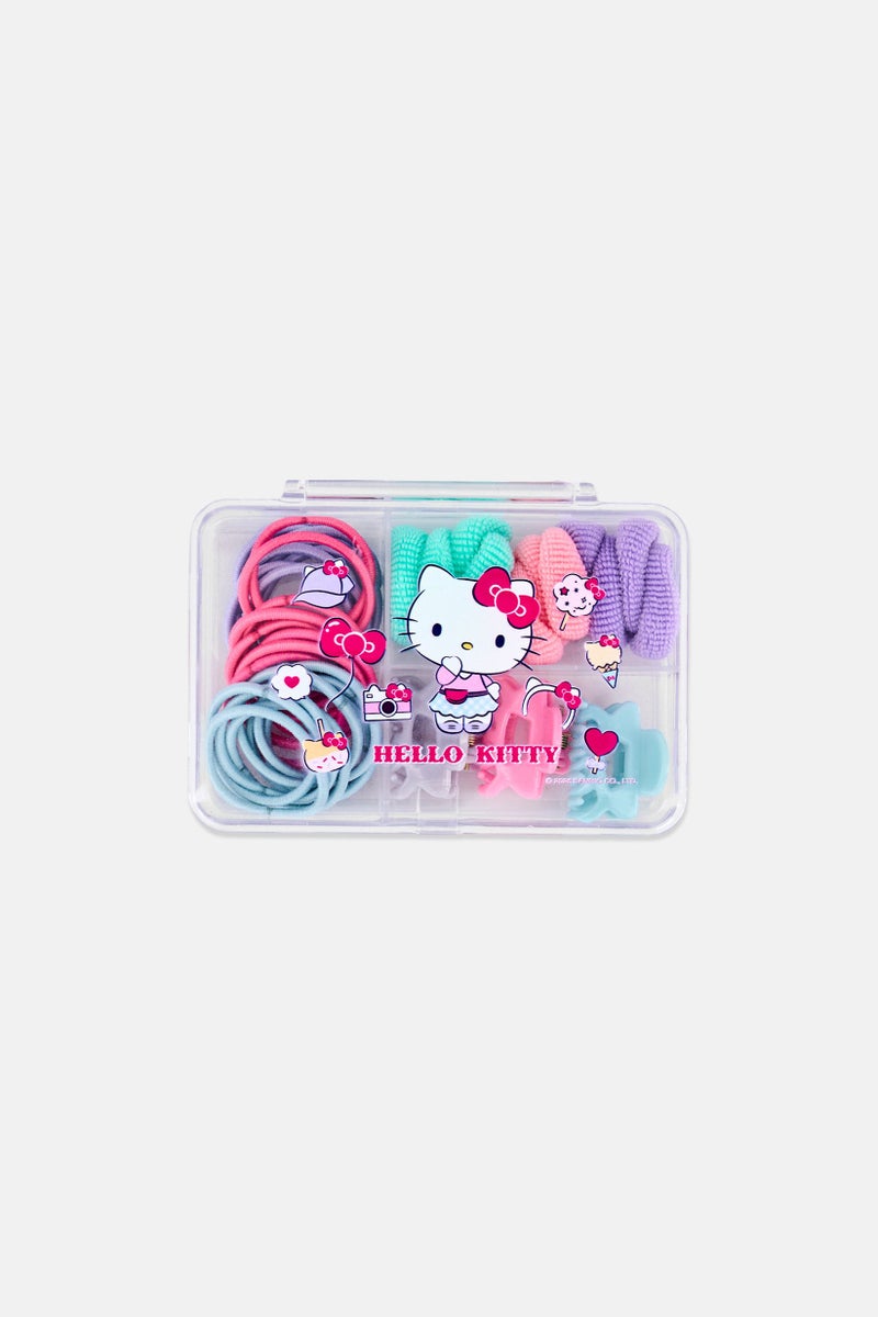 Sanrio Kids Girl 46 Pcs Hello Kitty Hair Elastic And Claw Clip Set, Multicolor - Image 1
