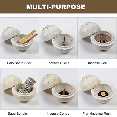 Natust Natural Travertine Incense Cone Holder, Handmade Stone Sphere Incense Burner for Medication Yoga Home Décor 4.1 inches - Image 4