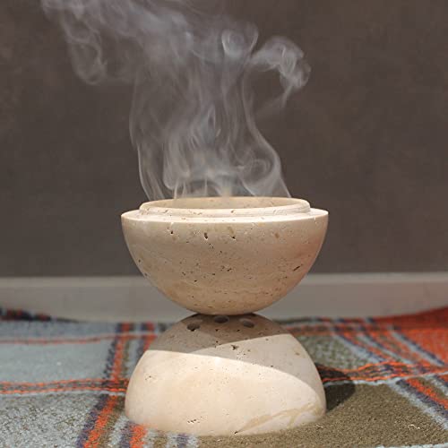 Natust Natural Travertine Incense Cone Holder, Handmade Stone Sphere Incense Burner for Medication Yoga Home Décor 4.1 inches - Image 2