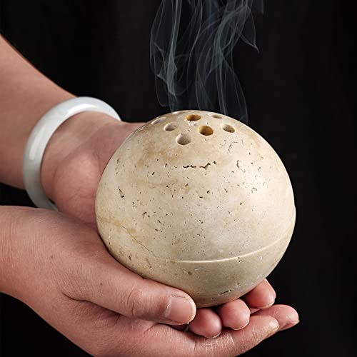 Natust Natural Travertine Incense Cone Holder, Handmade Stone Sphere Incense Burner for Medication Yoga Home Décor 4.1 inches - Image 5