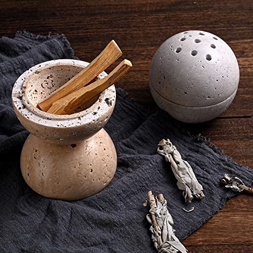 Natust Natural Travertine Incense Cone Holder, Handmade Stone Sphere Incense Burner for Medication Yoga Home Décor 4.1 inches - Image 3