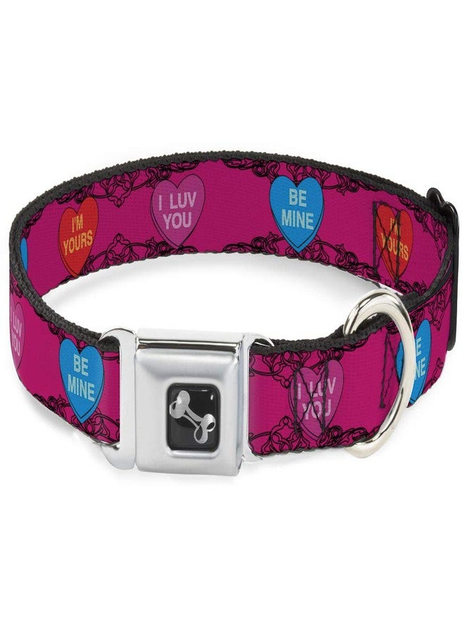 Buckle Down Buckle-Down Dog Collar Seatbelt Buckle Candy Hearts, Multicolor, 1" Wide - Fits 9-15" Neck - Small (DC-W30323-S) - Image 1