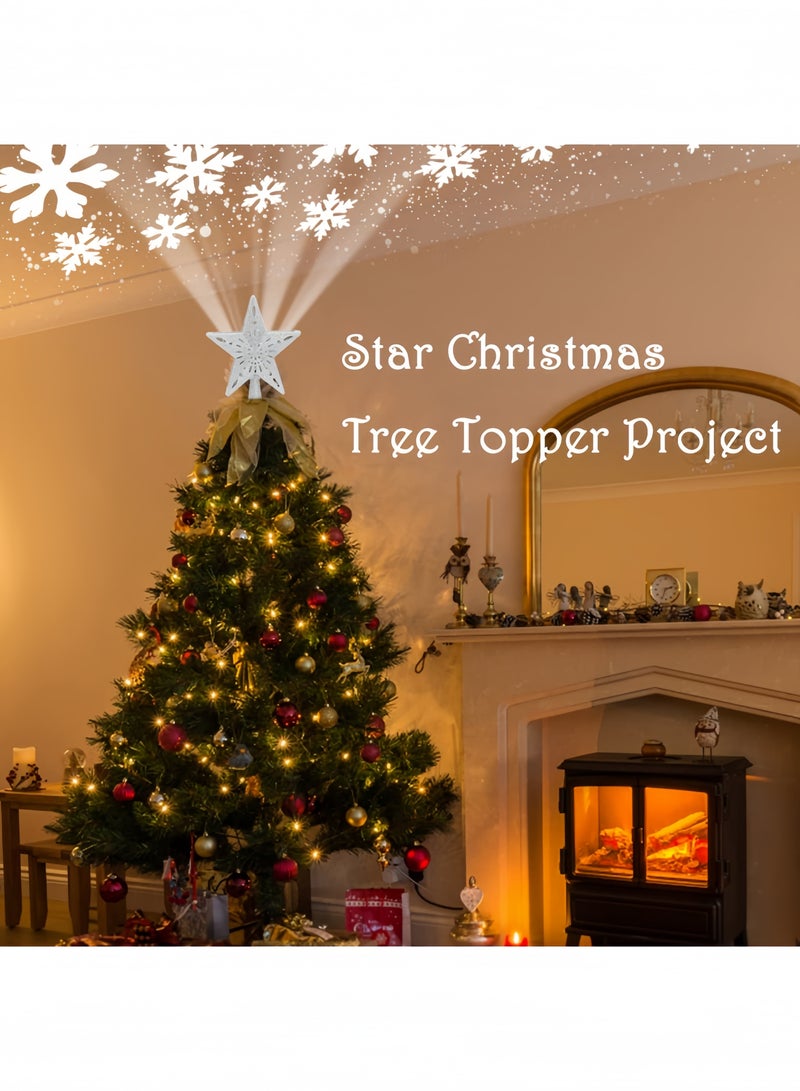 GGEROU Christmas Tree Topper Lighted,Silver Christmas Star Tree Topper with Rotating Snowflake Projector Lights, 3D Glittered Star Christmas Tree Topper Star - Image 2