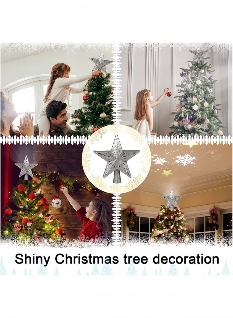 GGEROU Christmas Tree Topper Lighted,Silver Christmas Star Tree Topper with Rotating Snowflake Projector Lights, 3D Glittered Star Christmas Tree Topper Star - Image 3