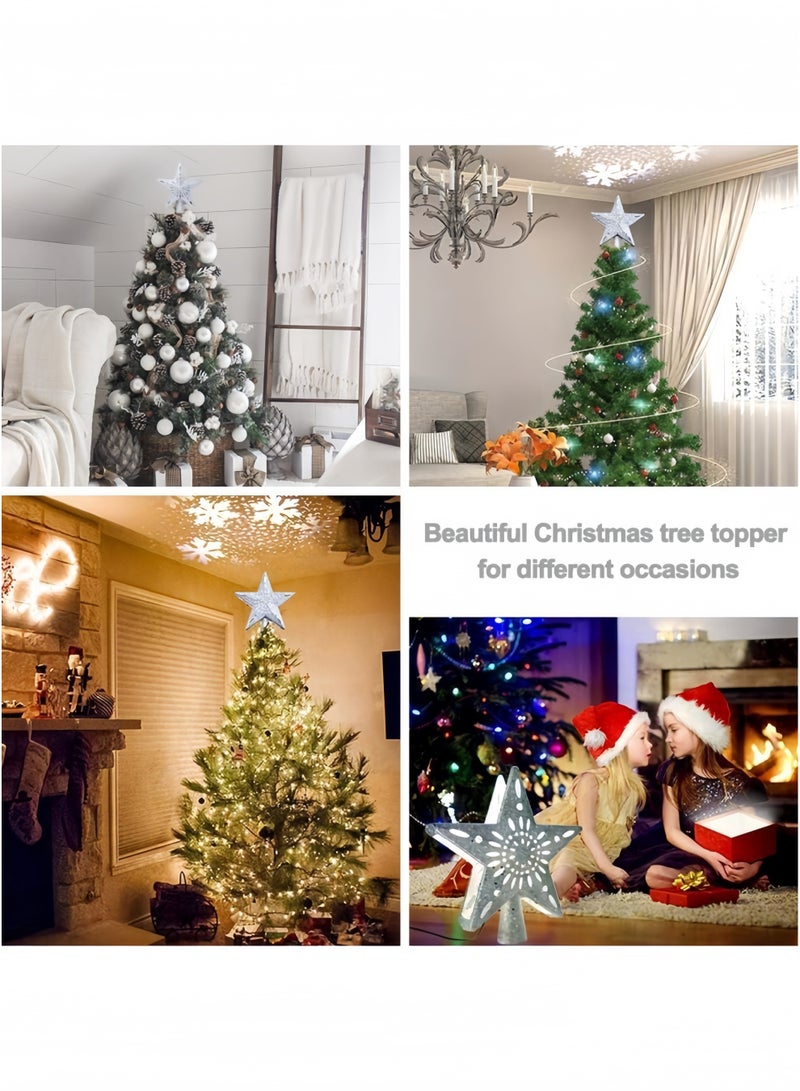GGEROU Christmas Tree Topper Lighted,Silver Christmas Star Tree Topper with Rotating Snowflake Projector Lights, 3D Glittered Star Christmas Tree Topper Star - Image 5