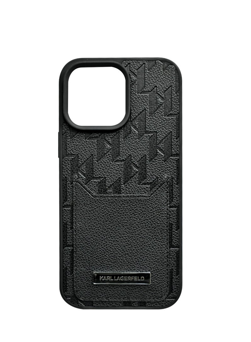 Karl Lagerfeld PU Hard Case With Cardslot & Monogram Design Logo For iPhone 16 Pro Max - Black