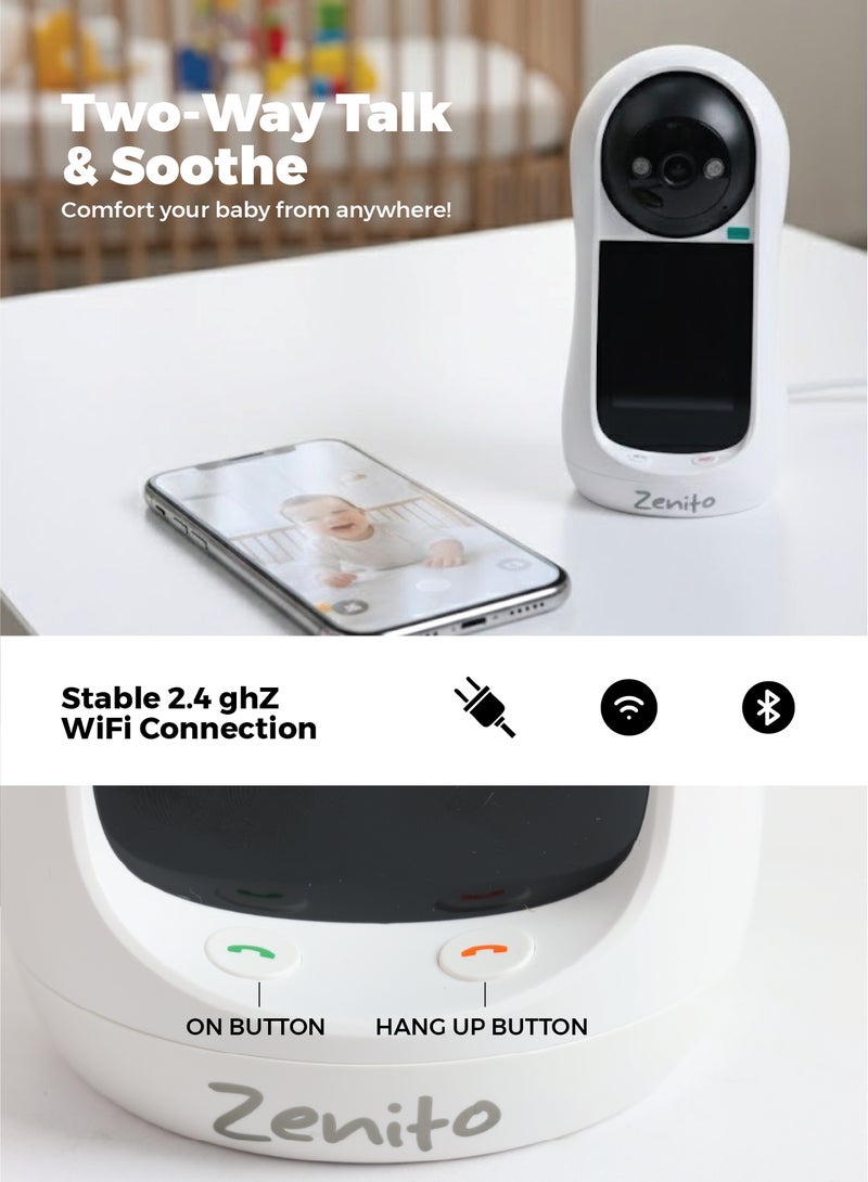 Zenito HD Video Baby Monitor - Secure & Clear View -wo-Way Video Calling Camera with 2.8 Inch IPS HD Screen, 2.4G WIFI Pan/Tilt Smart Security Camera with Motion Detection, Night Vision, 90° View Angle, with Phone App, for Indoor - Off White - Image 5