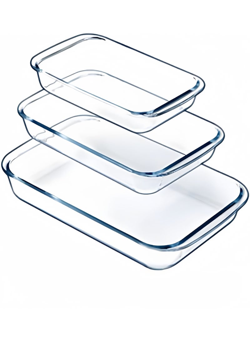 Glass Baking Dish Set of 3 Pcs small 1L,medium 1.6L,and large 2.2L Rectangular Clear Glass,Heat Resistant,Microwave,Oven Safe  Glass Multipurpose Baking Tray - Image 1