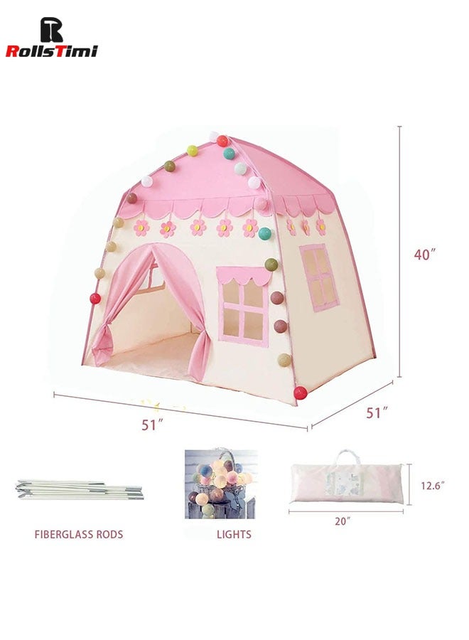 RollsTimi  - Flower Kids Play Tent with Star Lights Large Indoor Childrens Playhouse for Girls - Image 1