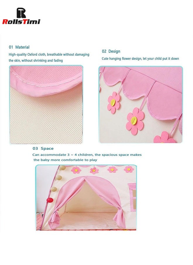 RollsTimi  - Flower Kids Play Tent with Star Lights Large Indoor Childrens Playhouse for Girls - Image 1