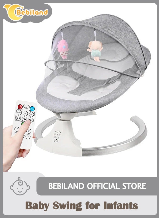 Bebiland Baby Swing for Infants, Portable Electric Bluetooth Baby Swing with Music for Newborn, 5 Speed Adjustment, Mosquito Net and Toy, Portable Baby Rocker - Image 1