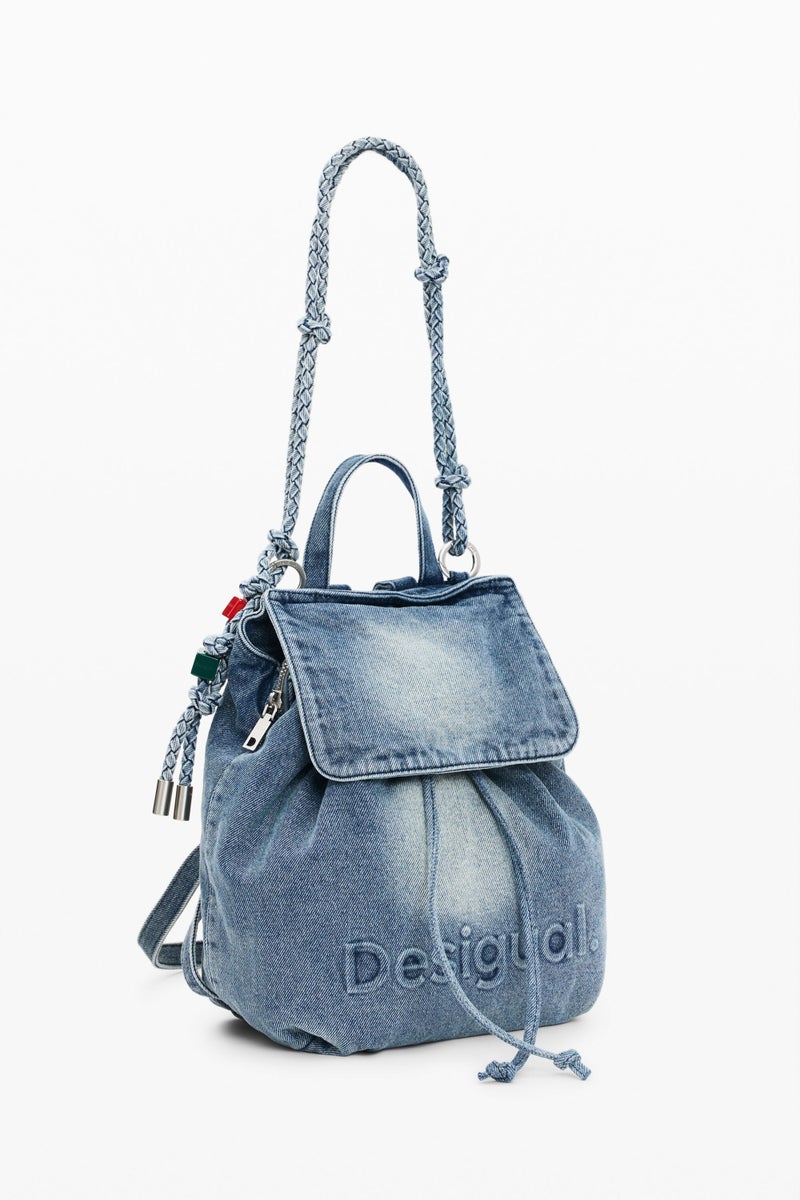 DESIGUAL Small backpack with flap, in denim fabric - Image 3