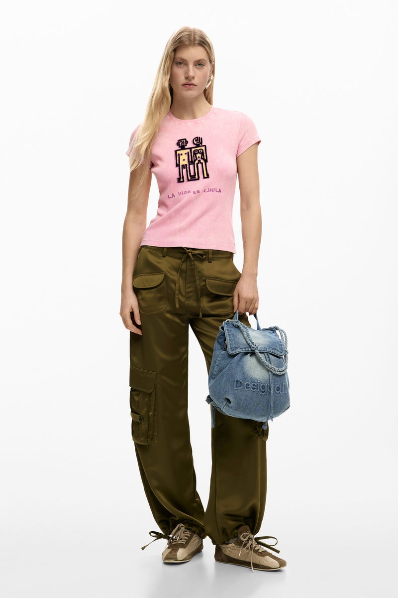 DESIGUAL Small backpack with flap, in denim fabric - Image 2