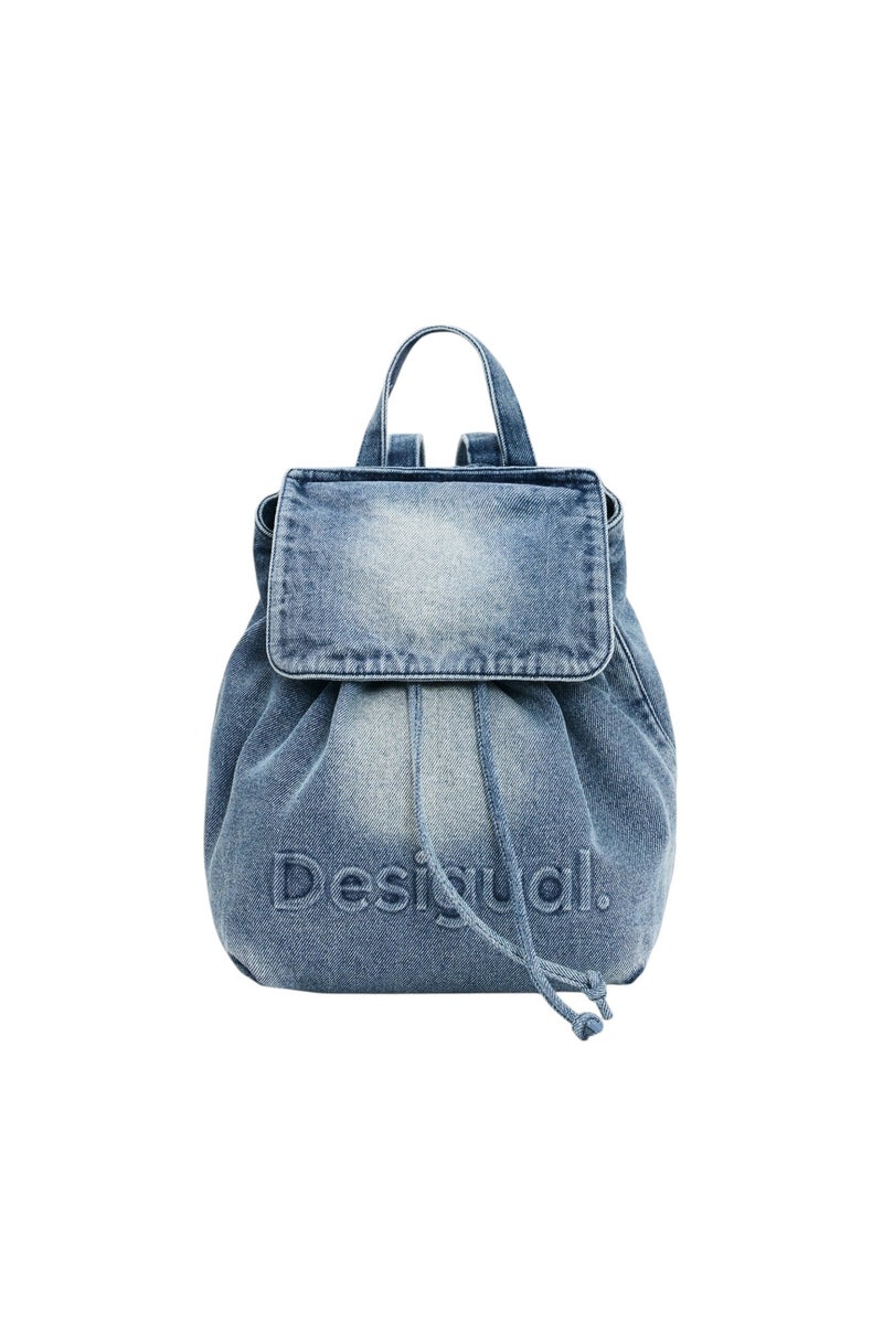 DESIGUAL Small backpack with flap, in denim fabric - Image 1