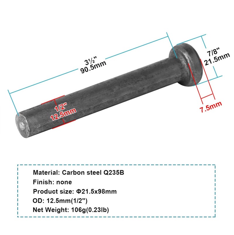 MOUNTAIN_ARK 12 Pack 1/2" x 3-1/2" Headed Concrete Anchor Weld Stud, Welding Pin Stud, Low Carbon Steel - Image 2