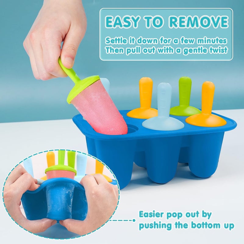 Miaowoof Silicone Popsicles Molds for Toddlers, 6-Cavity Non-BPA Premium Silicone Small Popsicle Molds, Ice Pop Mold with 6 Colorful Reusable Sticks for Kids (Blue) - Image 3
