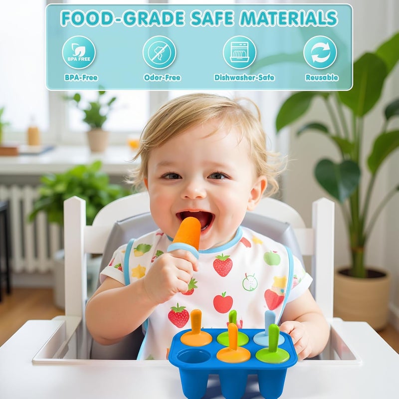 Miaowoof Silicone Popsicles Molds for Toddlers, 6-Cavity Non-BPA Premium Silicone Small Popsicle Molds, Ice Pop Mold with 6 Colorful Reusable Sticks for Kids (Blue) - Image 2