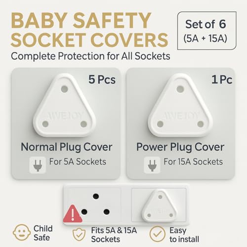 AWEJOY 6 Piece Baby Proof Socket Covers – Electric Socket Protector, Child-Safe Switch Board Dummy Plugs, Baby Safety Guards for Home (White) - Image 2